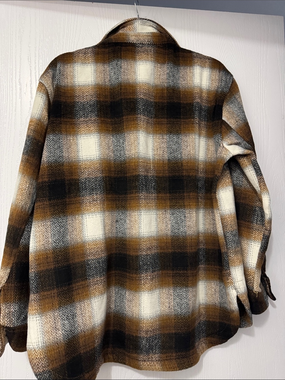 Plaid Button-Front Shacket Jacket - Brown/Black/Cream - Picture 2 of 2